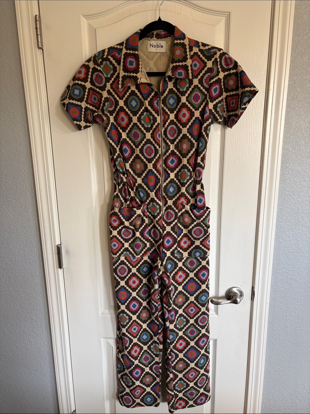Noble jumpsuit in granny square print - limited edition colorful print